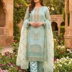 Blue Organza Arch Daman Embroidered 3Piece Suit