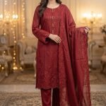 Dark Maroon Cotton Monochromatic Embroidered 3pc Dress
