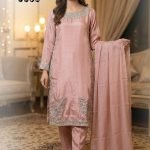 Dusty Pink Organza Boat Neck Corner Embroidered 3pc Suit