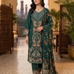 Emerald Green Cotton Arch Embroidered 3pc Suit