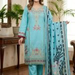 Ferozi Cotton Floral Neck Embroidered 3pc Suit
