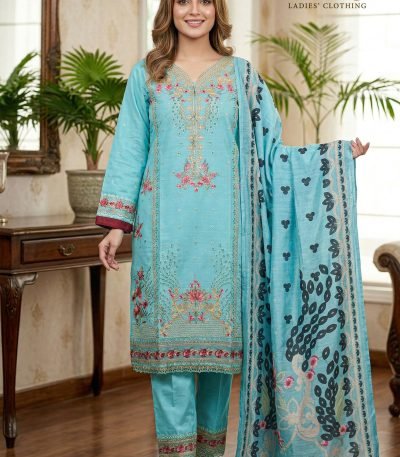 Ferozi Cotton Floral Neck Embroidered 3pc Suit