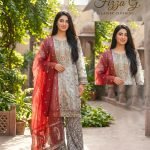 Grey Organza Contrast Maroon Embroidered Sharara 3pc Suit