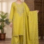 Lime Green Cotton Embroidered Sharara 3pc Suit
