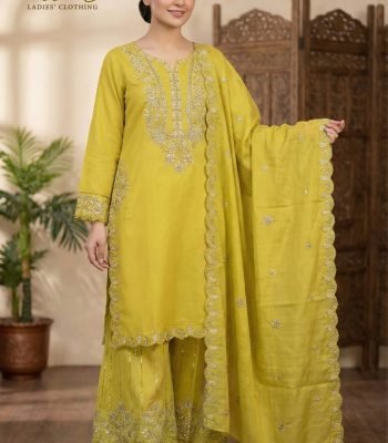 Lime Green Cotton Embroidered Sharara 3pc Suit
