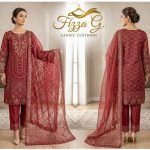 Maroon Organza U-Neck Diamond Embroidered 3pc Suit