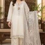 Off White Cotton Tassel Neck Embroidered 3pc Suit