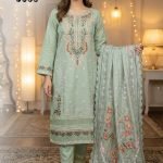 Pistachio Green Cotton Panel Embroidered Suit